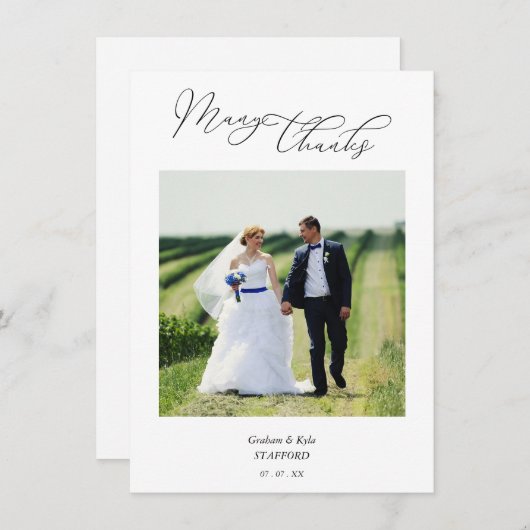 Modernes Typografie Script-Foto Newlyweds Dankeskarte (Vorne/Hinten)
