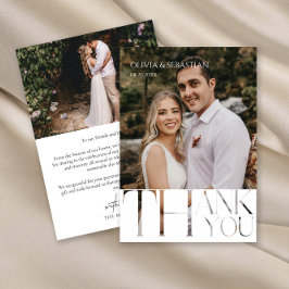 Modernes Typografie-White-Overlay-Foto Hochzeitssc Dankeskarte