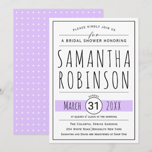 Modernes typografisches Brautparty Einladung (Vorne/Hinten)