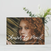 Modernes typografisches Brautparty per Post Foto Einladung (Stehend Vorderseite)