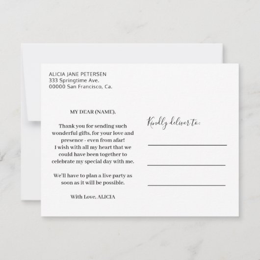 Modernes typografisches Brautparty per Post vielen Dankeskarte (Rückseite)