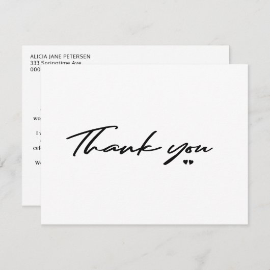 Modernes typografisches Brautparty per Post vielen Dankeskarte (Vorne/Hinten)