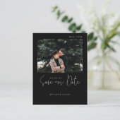 Modernes typografisches Foto Save the Date schwarz Ankündigungspostkarte (Stehend Vorderseite)