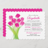 Modernes typografisches Pink Tulip Brautparty Einladung (Vorne/Hinten)