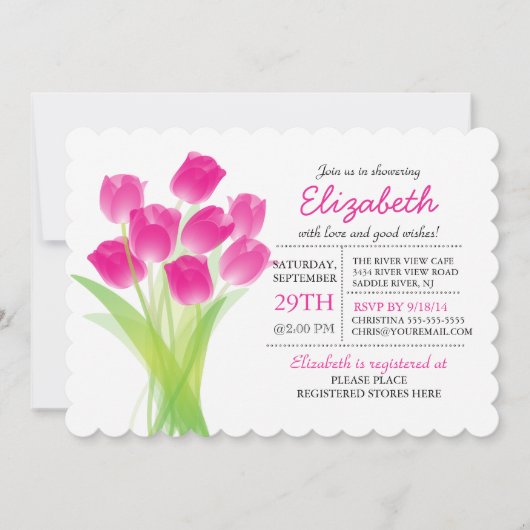 Modernes typografisches Pink Tulip Brautparty Einladung (Vorderseite)