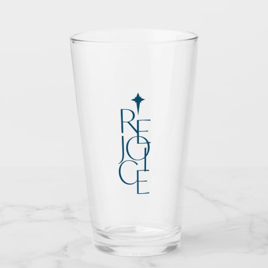 Modernes, typografisches REJOICE & Star Weihnachte Glas (Vorderseite)