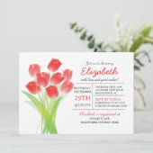 Modernes Typografisches Rotes Tulip-Brautparty Einladung (Stehend Vorderseite)