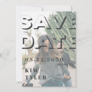 Modernes typografisches transparentes Foto Save The Date