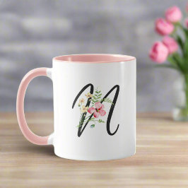 Modernes Typografy Letter "N" Weibliche Blume Tasse