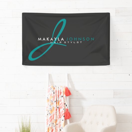 Modernes u. einfaches aquamarines blaues Monogramm Banner (Insitu)