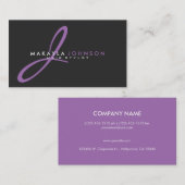 Modernes u. einfaches lila Monogramm beruflich Visitenkarte (Vorne/Hinten)