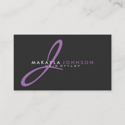 Modernes u. einfaches lila Monogramm beruflich Visitenkarte (Vorderseite)
