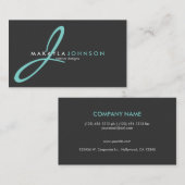 Modernes u. elegantes aquamarines blaues Monogramm Visitenkarte (Vorne/Hinten)