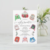 Modernes Ugly Sweater Holiday Weihnachts-Party Einladung (Stehend Vorderseite)