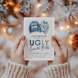 Modernes Ugly Sweater Party Save the Date Feiertagspostkarte