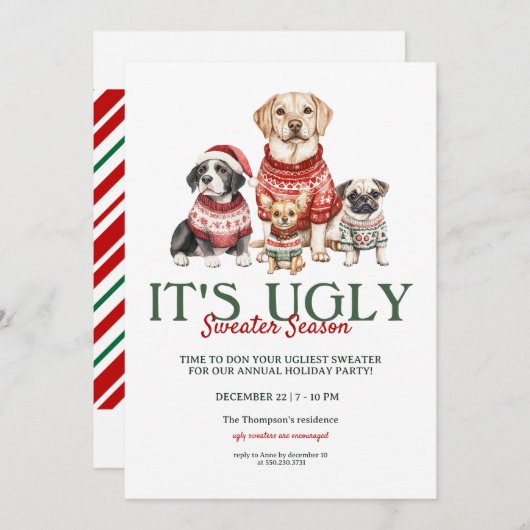 Modernes Ugly Sweater Weihnachts-Party Einladung (Vorne/Hinten)