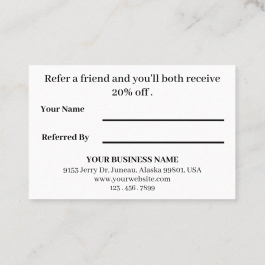 Modernes und Berufliches Fotograf Empfehlungskarte (Rückseite)