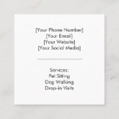 Modernes und Berufliches Haustier Sitter Quadratische Visitenkarte (Rückseite)