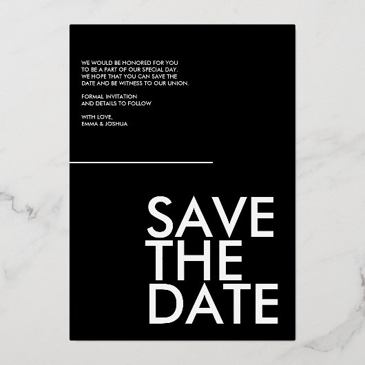 Modernes und einfaches Foil Rettete unsere Date Ca Folieneinladung (Rückseite)