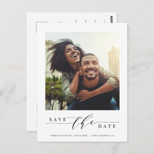 Modernes und einfaches Foto Save the Date Postkarte (Vorne/Hinten)