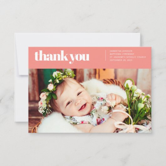 Modernes und einfaches Foto Taufe Vielen Dank Dankeskarte (Vorderseite)