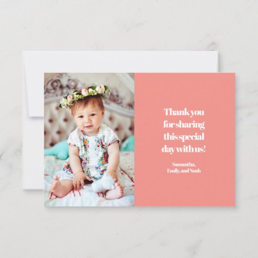 Modernes und einfaches Foto Taufe Vielen Dank Dankeskarte (Rückseite)