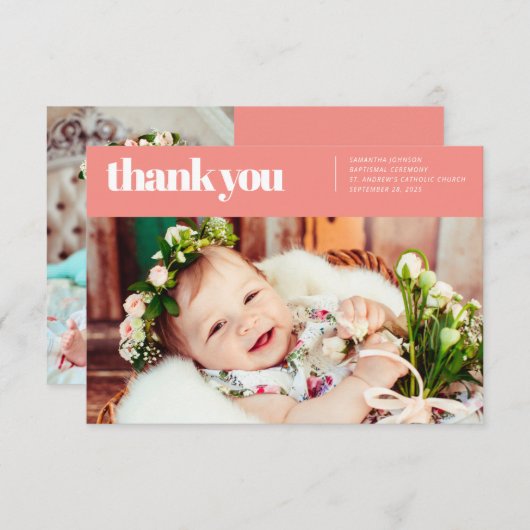 Modernes und einfaches Foto Taufe Vielen Dank Dankeskarte (Vorne/Hinten)