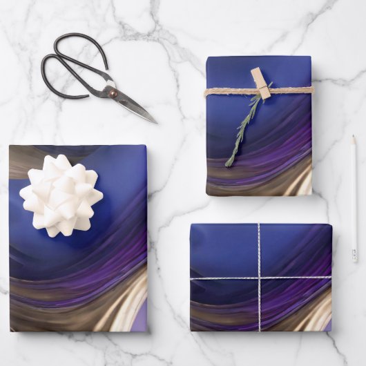Modernes und elegantes Blau Lila und Gold Geschenkpapier Set (Vorderseite)