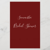 Modernes und elegantes Burgunder Brautparty Game (Vorderseite)