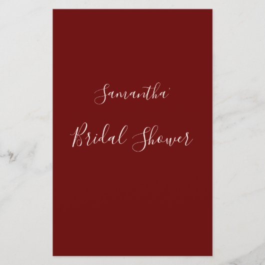 Modernes und elegantes Burgunder Brautparty Game (Vorderseite)