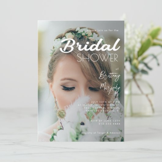 Modernes und elegantes Foto-Brautparty Einladung (Stehend Vorderseite)