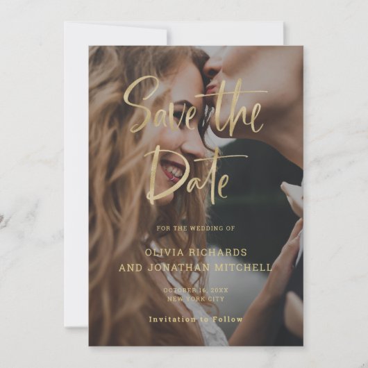 Modernes und elegantes Gold | Custom Foto Wedding Save The Date (Vorderseite)