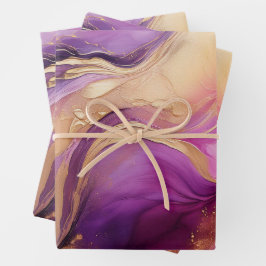 Modernes und elegantes - Lila Rosa und Gold- Geschenkpapier Set