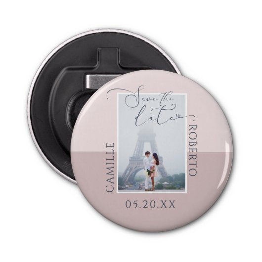 Modernes und elegantes rosa Zwei-Tone-Foto Save th Flaschenöffner (Vorderseite)