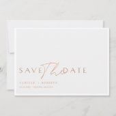 Modernes und elegantes Rose Blush Gold Script Save The Date (Vorderseite)