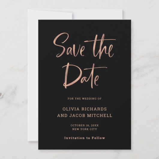 Modernes und elegantes | Rose Gold und Black Weddi Save The Date (Vorderseite)