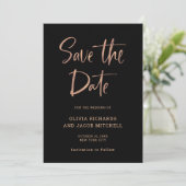 Modernes und elegantes | Rose Gold und Black Weddi Save The Date (Stehend Vorderseite)