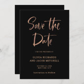 Modernes und elegantes | Rose Gold und Black Weddi Save The Date (Vorne/Hinten)