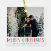 Modernes und farbenfrohe Weihnachtsfamilien Foto Keramikornament (Vorderseite)