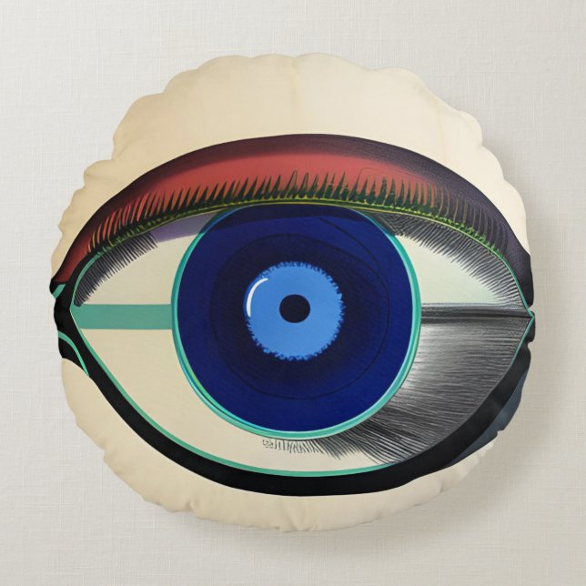 Modernes und farbenfrohes Eyeball-Kissen Rundes Kissen (Vorderseite)