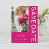 Modernes und kühnes Magenta-Foto Save the Date Einladung (Stehend Vorderseite)