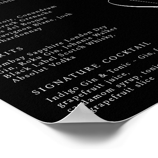 Modernes und minimales Bar Menu-Skript Monogram Bl Poster (Ecke)