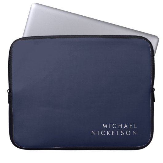 Modernes und minimales Dunkles Navy Blau | Name hi Laptopschutzhülle (Vorderseite)