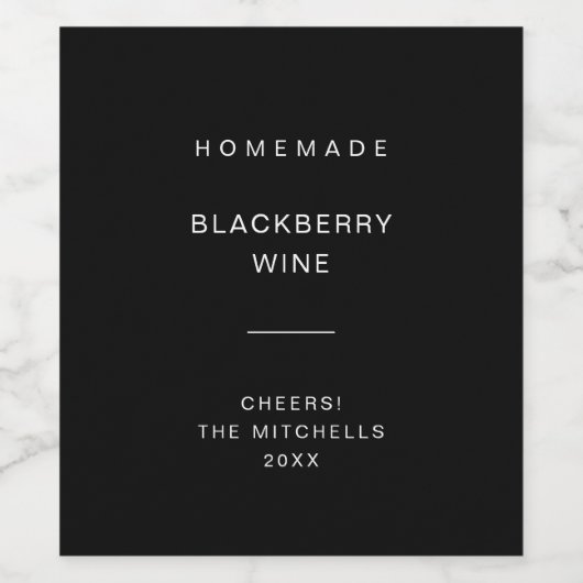 Modernes und minimales Schwarz und Weiß Weinetikett (Einzelnes Label)