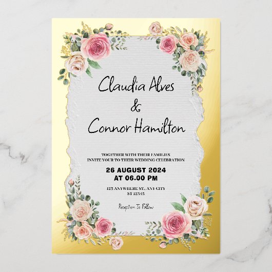 Modernes und Minimalistisches Hochzeitspazierspiel Folieneinladung (Vorderseite)