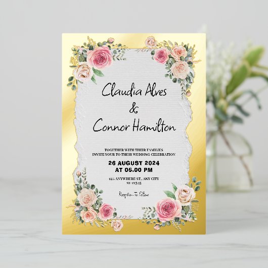 Modernes und Minimalistisches Hochzeitspazierspiel Folieneinladung (Stehend vorne)