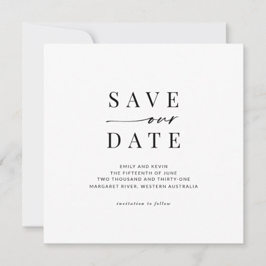 Modernes und minimalistisches Quadrat Save the Dat Einladung (Vorderseite)