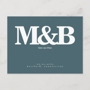 Modernes und schlankes weißes Monogramm Aquamarin Postkarte