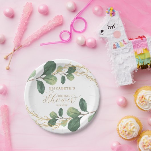 Modernes und stilvolles Green Gold Greenery Brautp Pappteller (Party)