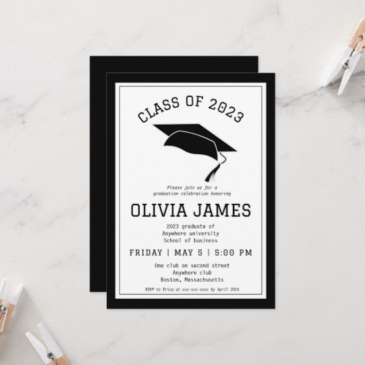 Modernes Uni-Abschluss Party Einladung (Vorderseite/Rückseite Beispiel)